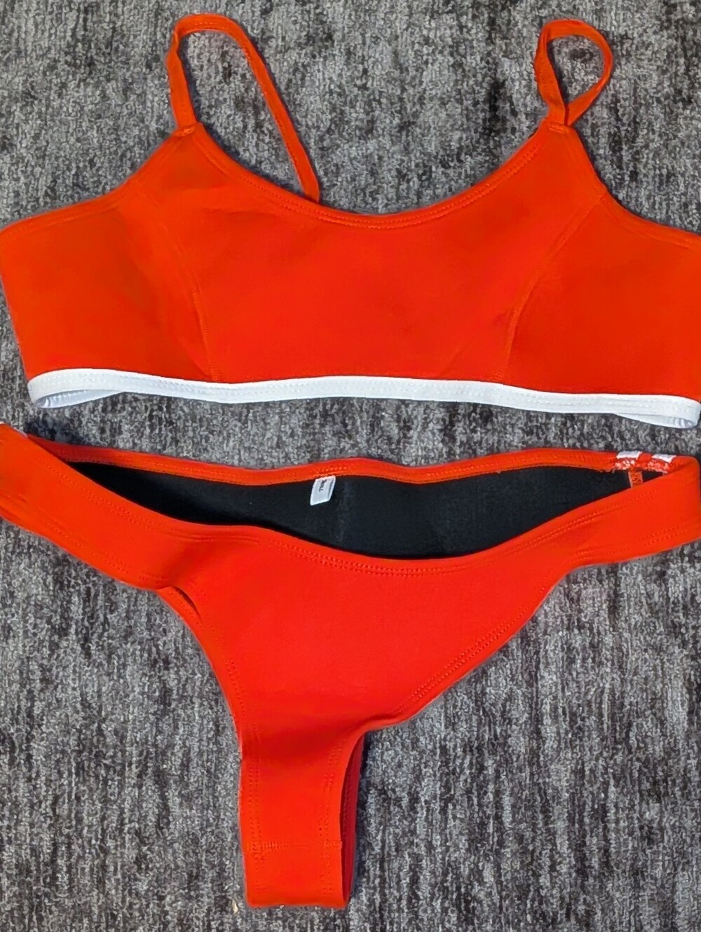 Red W/White Accents, 2 Piece, Swim Bikini Set W/ Thong bottoms-Ladies Size Small